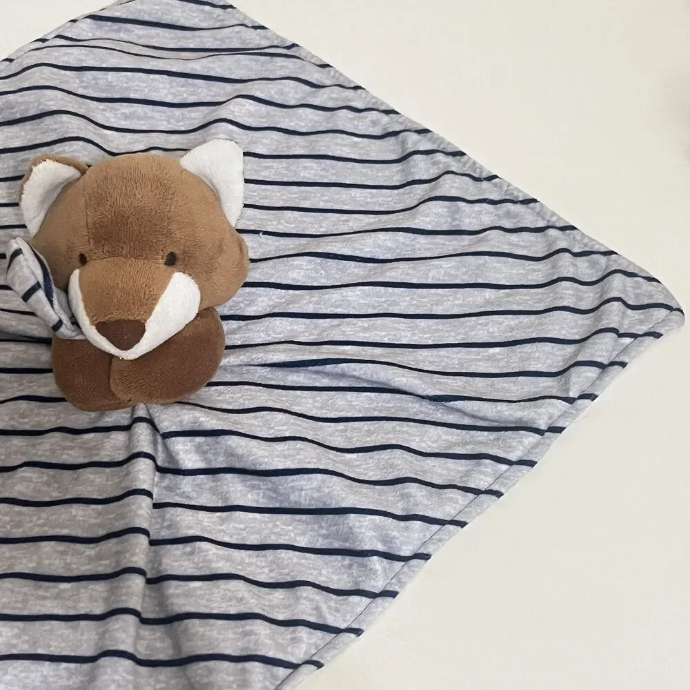 Carter's Just One You Gray Striped Fox Security Blanket Lovey Lovie Blankie